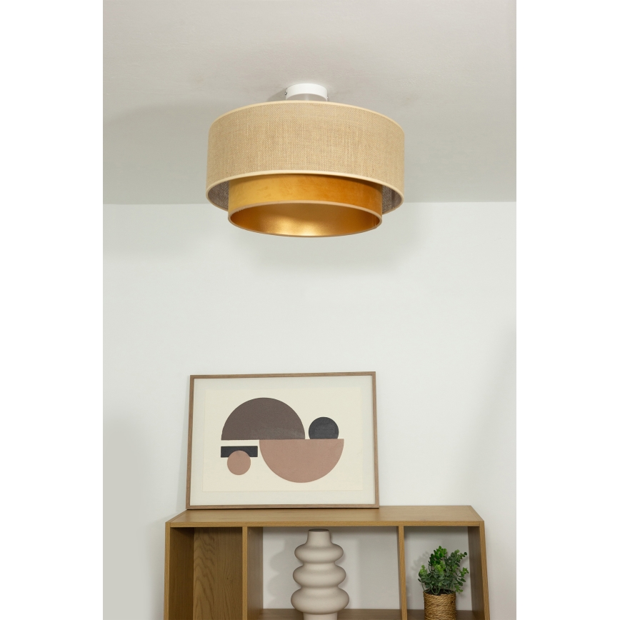 Plafondlampa SARTA 1xE27/60W/230V Ø45 cm koppar/jute