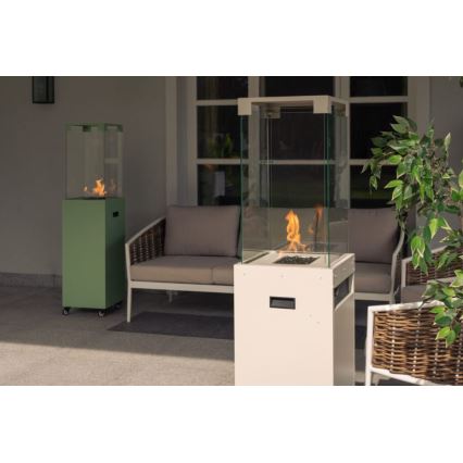 Planika - Utomhus gaskamin 142x36 cm 8kW 1xAAA vit + skyddshuva