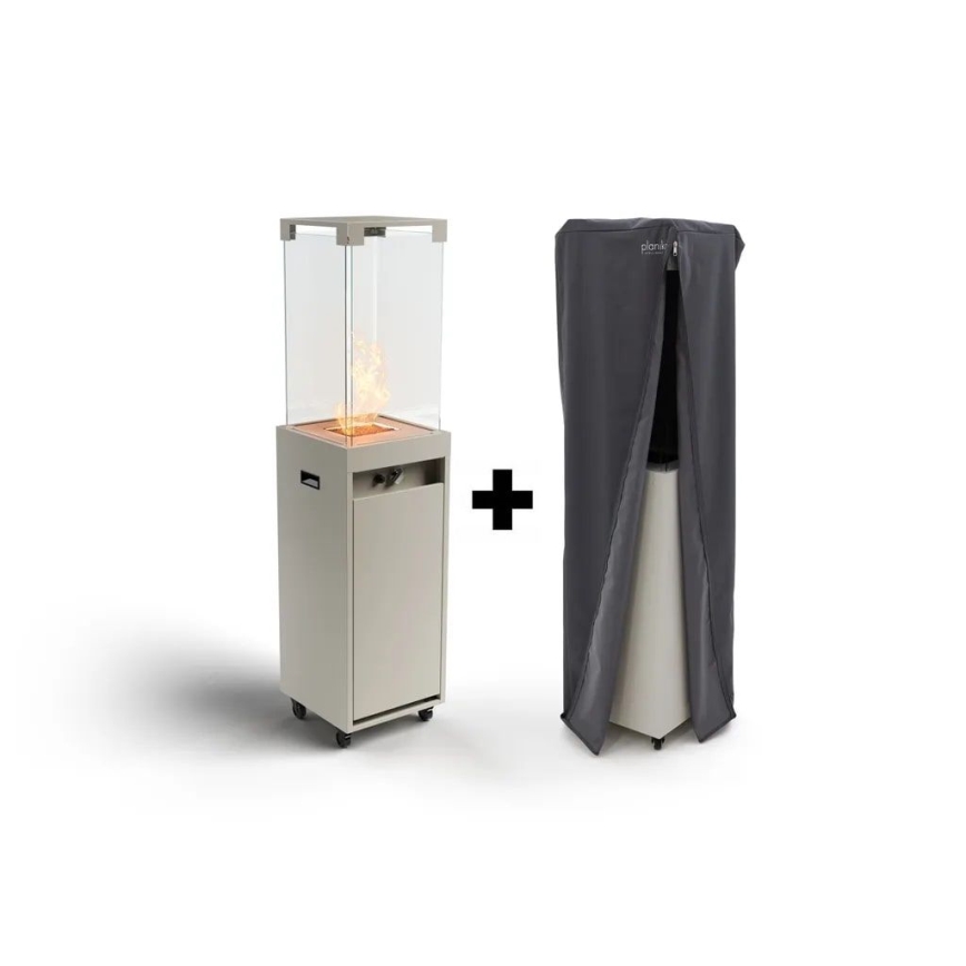 Planika - Utomhus gas eldstad 142x36 cm 8kW 1xAAA grå + skyddande hölje