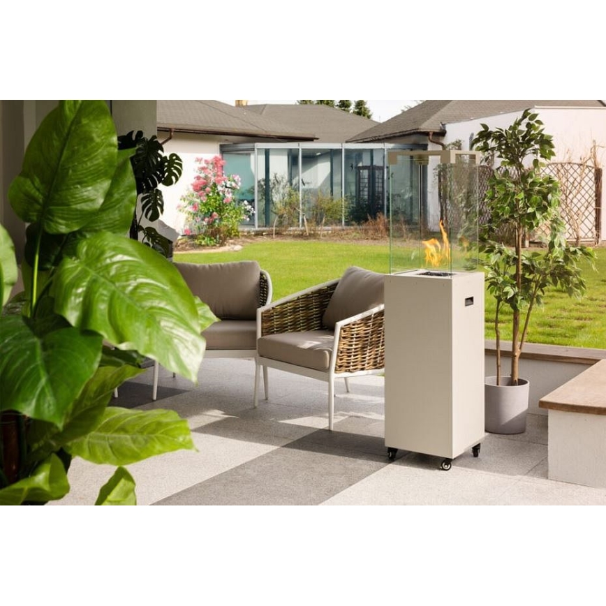 Planika - Utomhus gas eldstad 142x36 cm 8kW 1xAAA vit + skyddande hölje