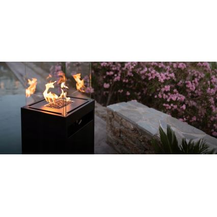 Planika - Utomhus gaseldstad 142x36 cm 8kW 1xAAA svart + skyddshölje