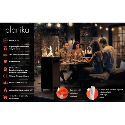 Planika - Utomhus gaseldstad 142x36 cm 8kW 1xAAA svart + skyddsöverdrag