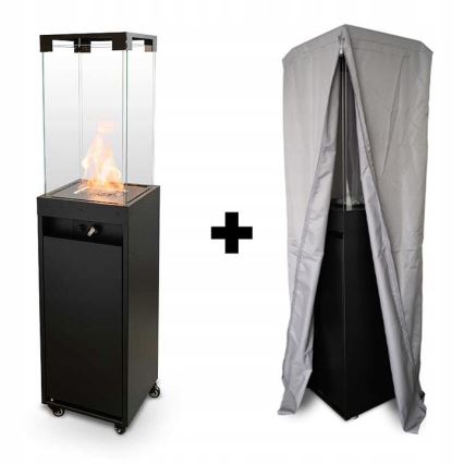 Planika - Utomhus gaseldstad 142x36 cm 8kW 1xAAA svart + skyddsöverdrag