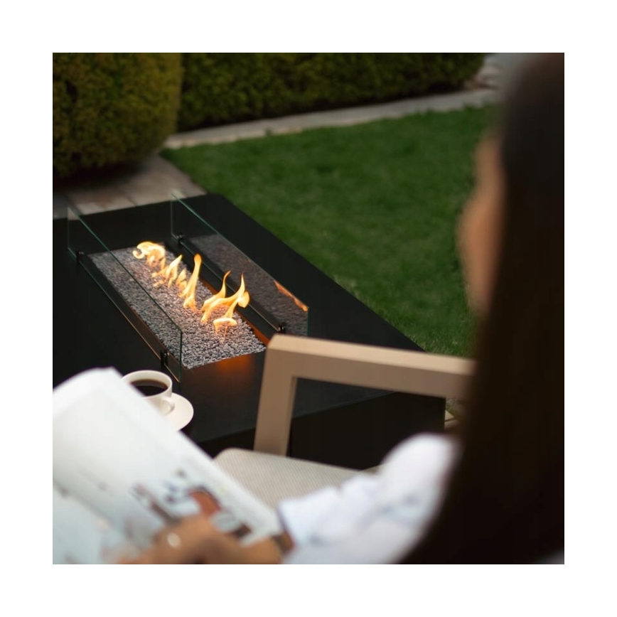 Planika - Utomhus gaseldstad 46x106 cm 10kW svart + skyddshölje