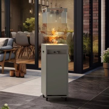 Planika - Utomhus gas eldstad 142x36 cm 8kW 1xAAA grå + skyddande hölje