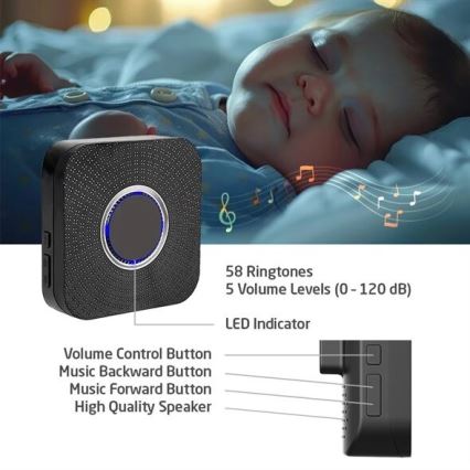 Plugin trådlös dörrklocka kinetisk 230V svart