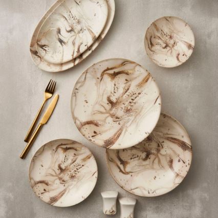 Porslinservis, 26 delar, beige/brun