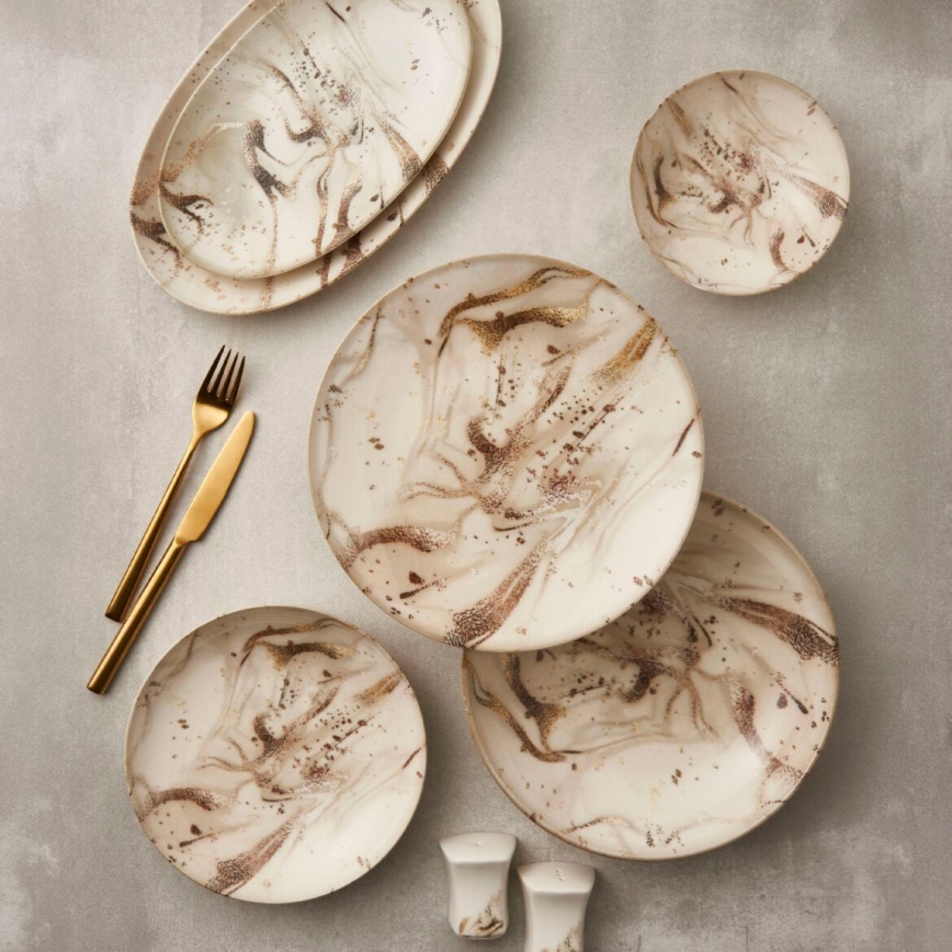 Porslinservis, 26 delar, beige/brun