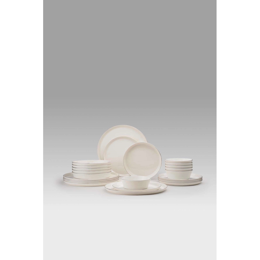 Porslinsservis, 24 delar — vit/silver