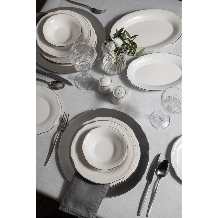 Porslinsservis 53 delar vit/silver