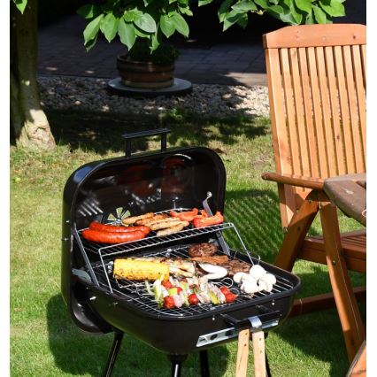 Portabel kolgrill med galler svart