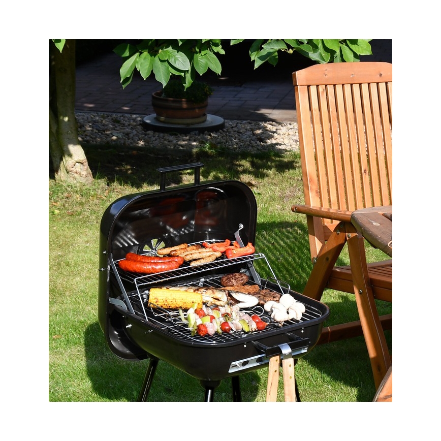 Portabel kolgrill med galler svart