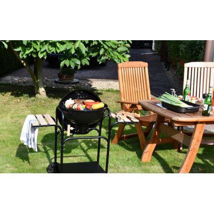 Portabel kolgrill svart/trä