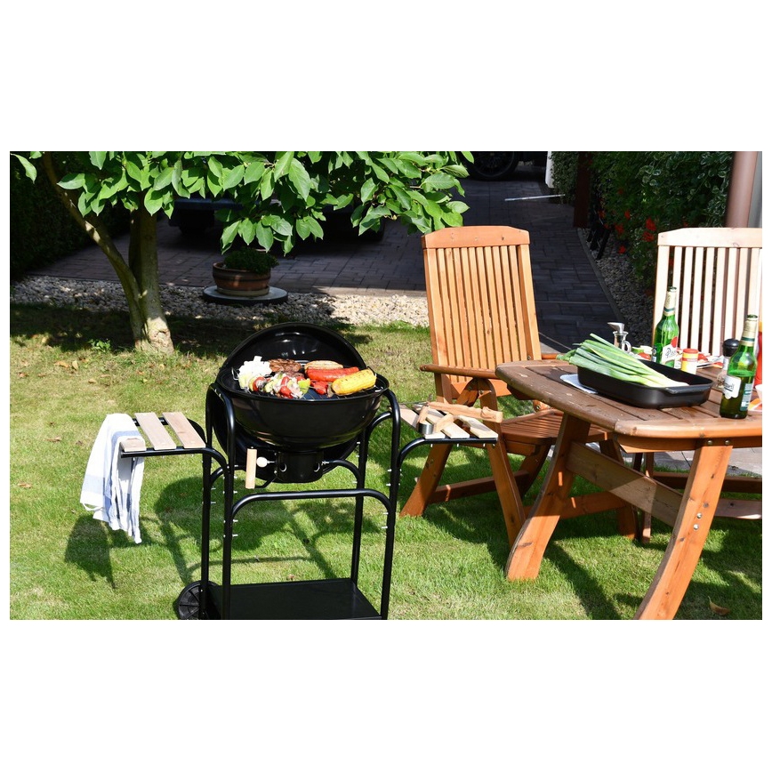 Portabel kolgrill svart/trä