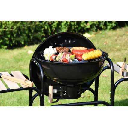 Portabel kolgrill svart/trä