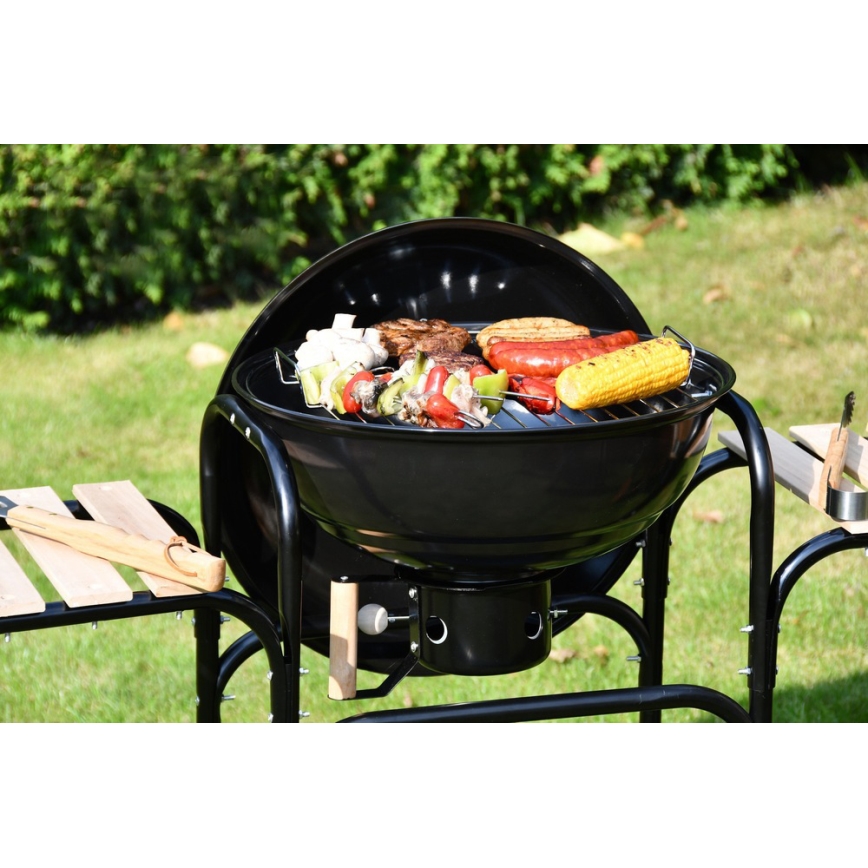 Portabel kolgrill svart/trä