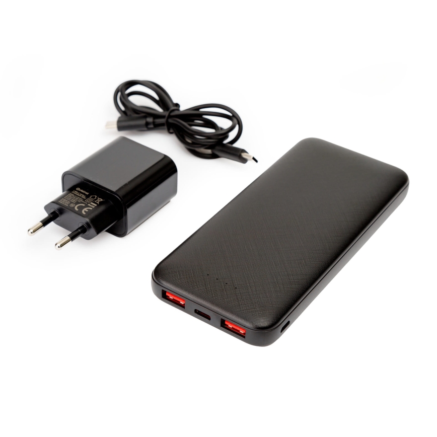 Power bank 10000 mAh + adapter 20W Power Delivery + USB-C/USB-C kabel 1m svart