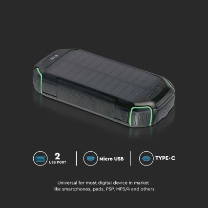 Solcellsladdare Power Bank med ficklampa Power Delivery 30000mAh/20W/5V svart