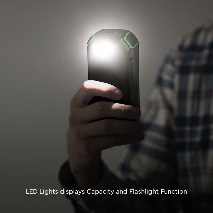 Solcellsladdare Power Bank med ficklampa Power Delivery 30000mAh/20W/5V svart