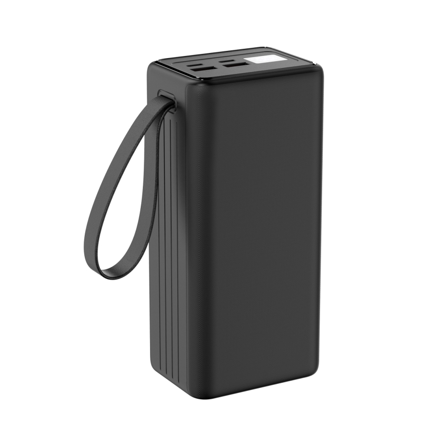 Powerbank 40000 mAh 65W Power Delivery 2xUSB-A + 2xUSB-C med LED-ficklampa och 1m USB-C-kabel svart