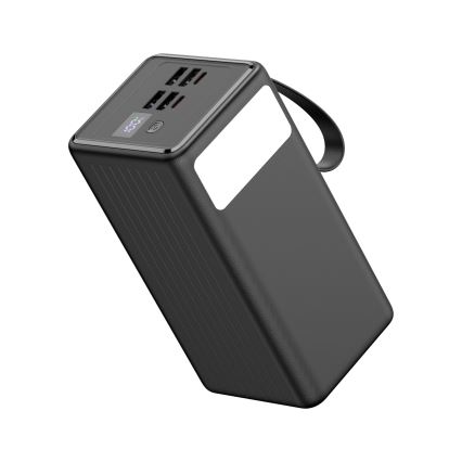 Powerbank 60000 mAh 20W Power Delivery 4xUSB-A + 2xUSB-C med LED-ficklampa och 1m USB-C-kabel svart