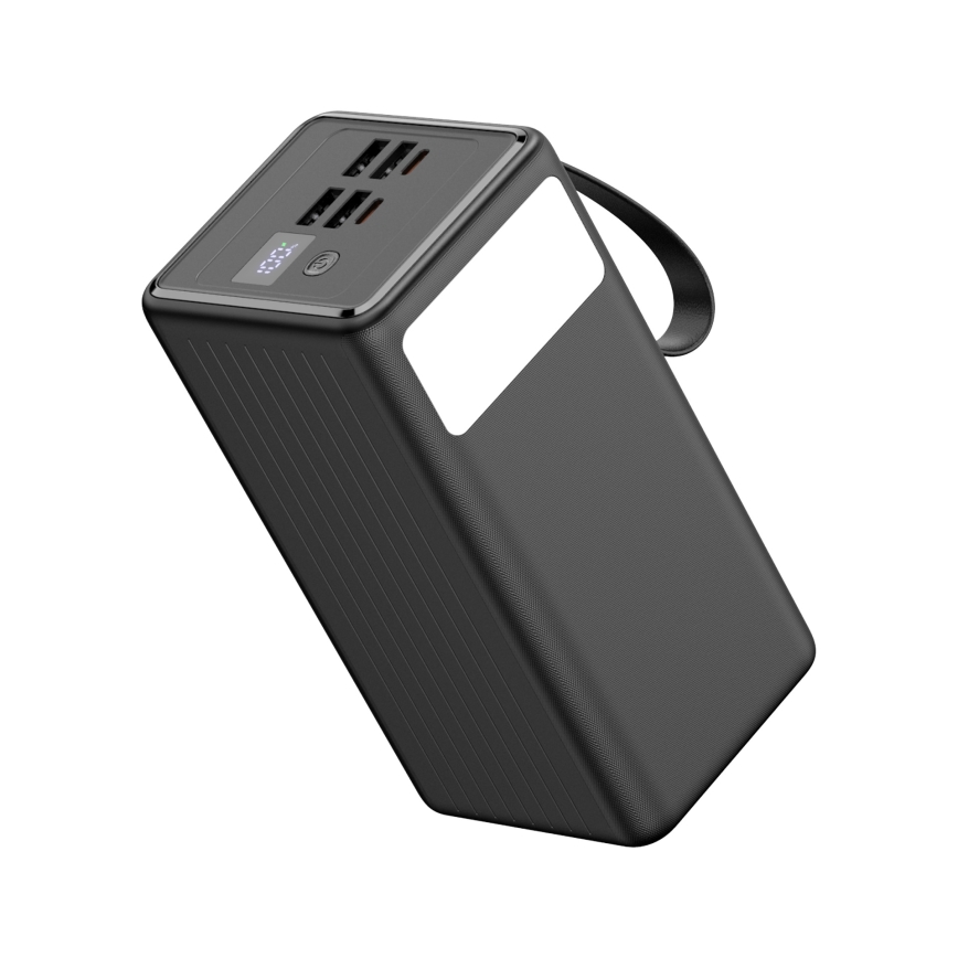 Powerbank 60000 mAh 20W Power Delivery 4xUSB-A + 2xUSB-C med LED-ficklampa och 1m USB-C-kabel svart