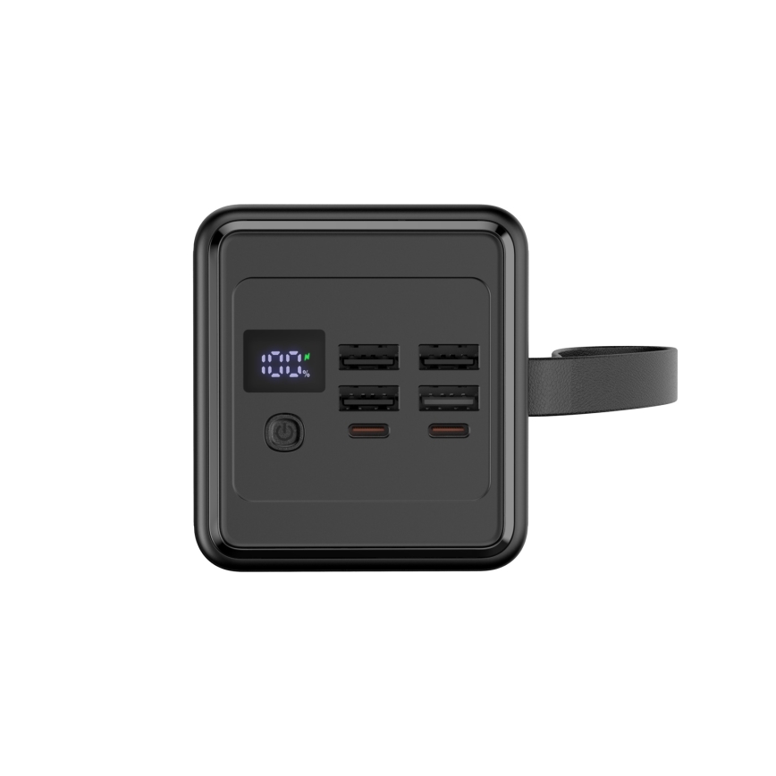 Powerbank 60000 mAh 20W Power Delivery 4xUSB-A + 2xUSB-C med LED-ficklampa och 1m USB-C-kabel svart