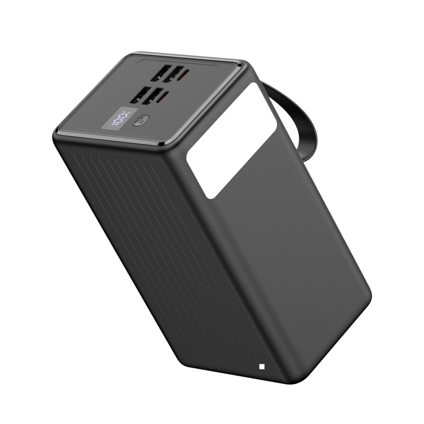 Powerbank 70000 mAh 20W Power Delivery 4xUSB-A + 2xUSB-C med LED-ficklampa och 1 m USB-C-kabel svart