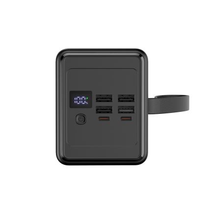 Powerbank 70000 mAh 20W Power Delivery 4xUSB-A + 2xUSB-C med LED-ficklampa och 1 m USB-C-kabel svart