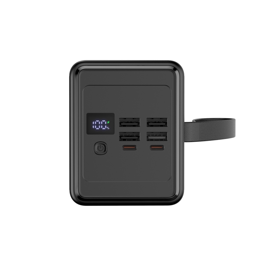 Powerbank 70000 mAh 20W Power Delivery 4xUSB-A + 2xUSB-C med LED-ficklampa och 1 m USB-C-kabel svart