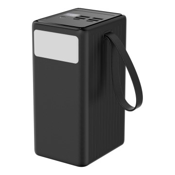 Powerbank 70000 mAh 20W Power Delivery 4xUSB-A + 2xUSB-C med LED-ficklampa och 1 m USB-C-kabel svart