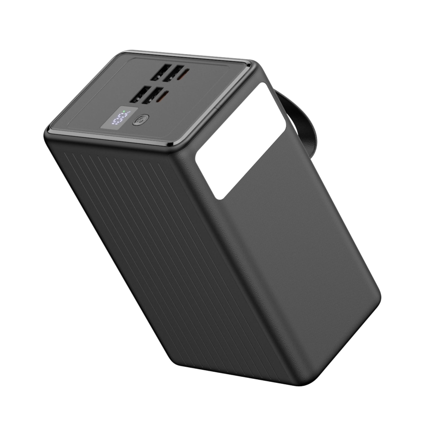 Powerbank 80000 mAh, 65 W Power Delivery, 4xUSB-A + 2xUSB-C, med LED-ficklampa och USB-C-kabel 1m, svart