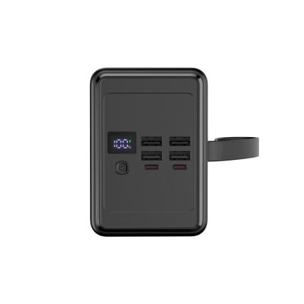 Powerbank 80000 mAh, 65 W Power Delivery, 4xUSB-A + 2xUSB-C, med LED-ficklampa och USB-C-kabel 1m, svart