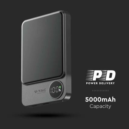 Powerbank med display och trådlös laddning Power Delivery 5000mAh/20W/5V svart