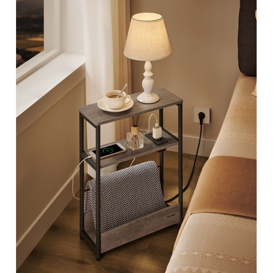 Praktiskt sidobord med inbyggt eluttag och USB-portar ROD brun/svart