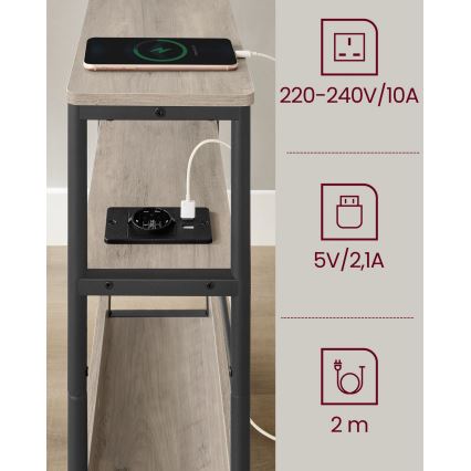 Praktiskt sidobord med inbyggt eluttag och USB-portar ROD brun/svart