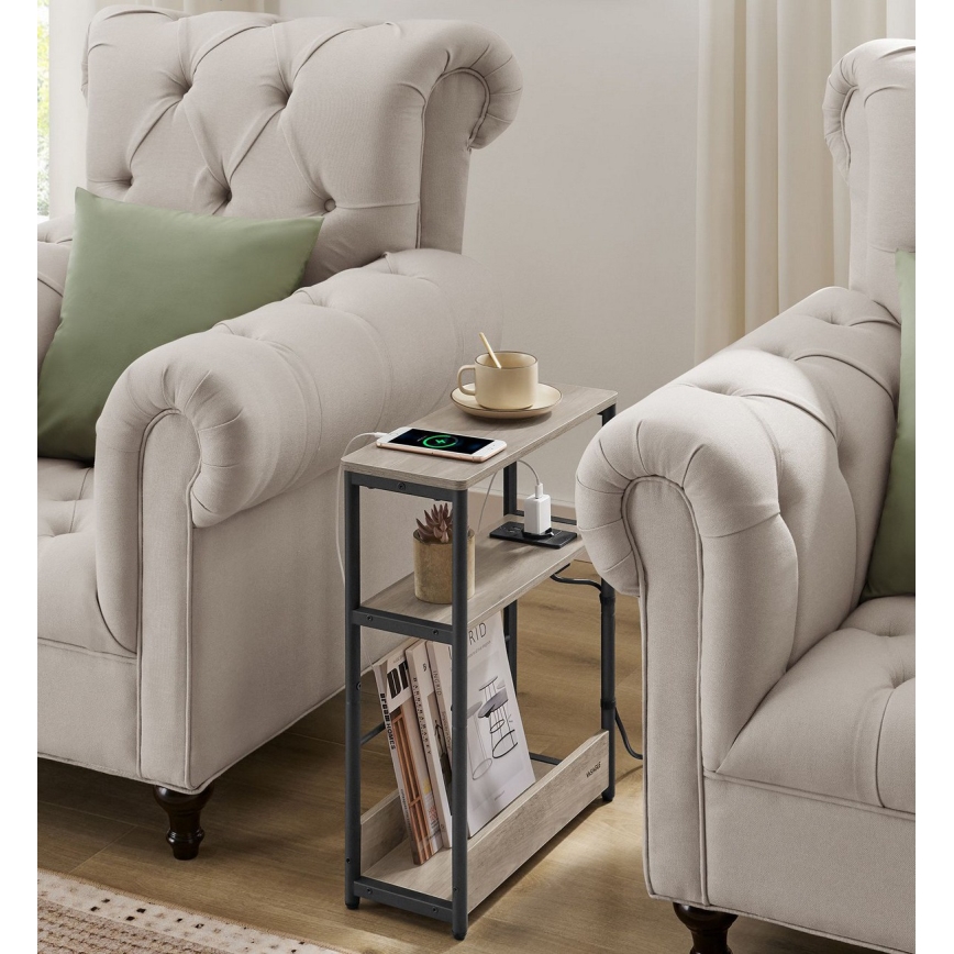 Praktiskt sidobord med inbyggt eluttag och USB-portar ROD brun/svart