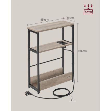Praktiskt sidobord med inbyggt eluttag och USB-portar ROD brun/svart
