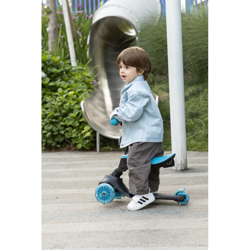 QPlay - Barnens kickbike SEMA EVO 5 i 1 med LED-hjul, blå