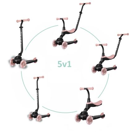 QPlay - Barnsparkcykel med LED-hjul 5 i 1 SEMA EVO rosa