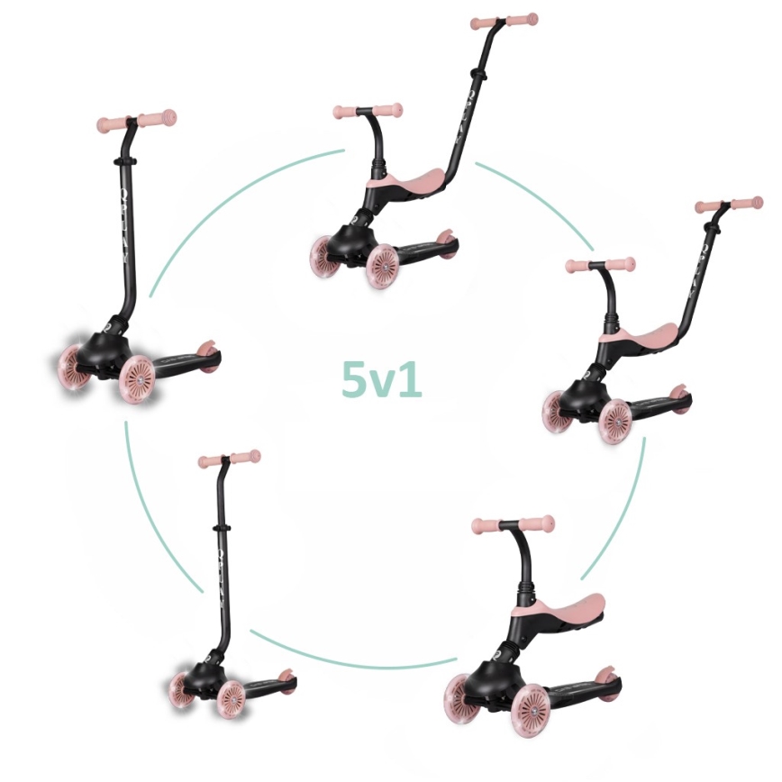 QPlay - Barnsparkcykel med LED-hjul 5 i 1 SEMA EVO rosa