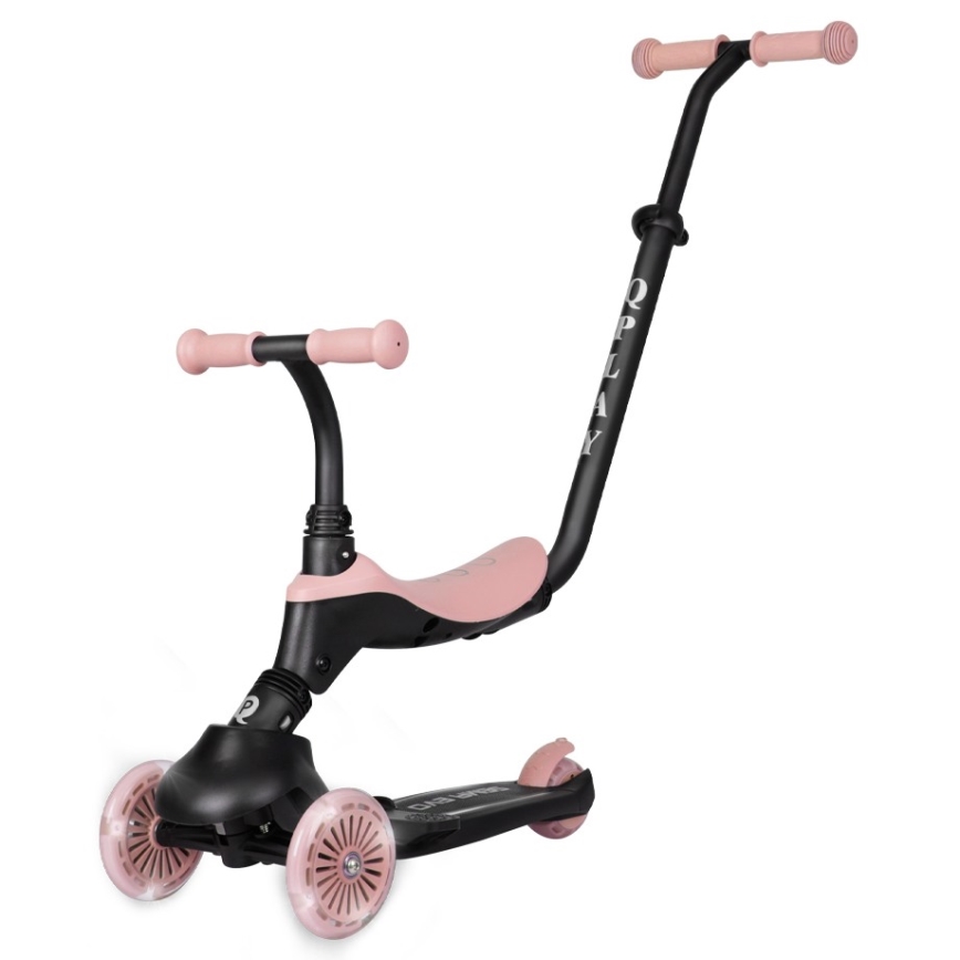QPlay - Barnsparkcykel med LED-hjul 5 i 1 SEMA EVO rosa