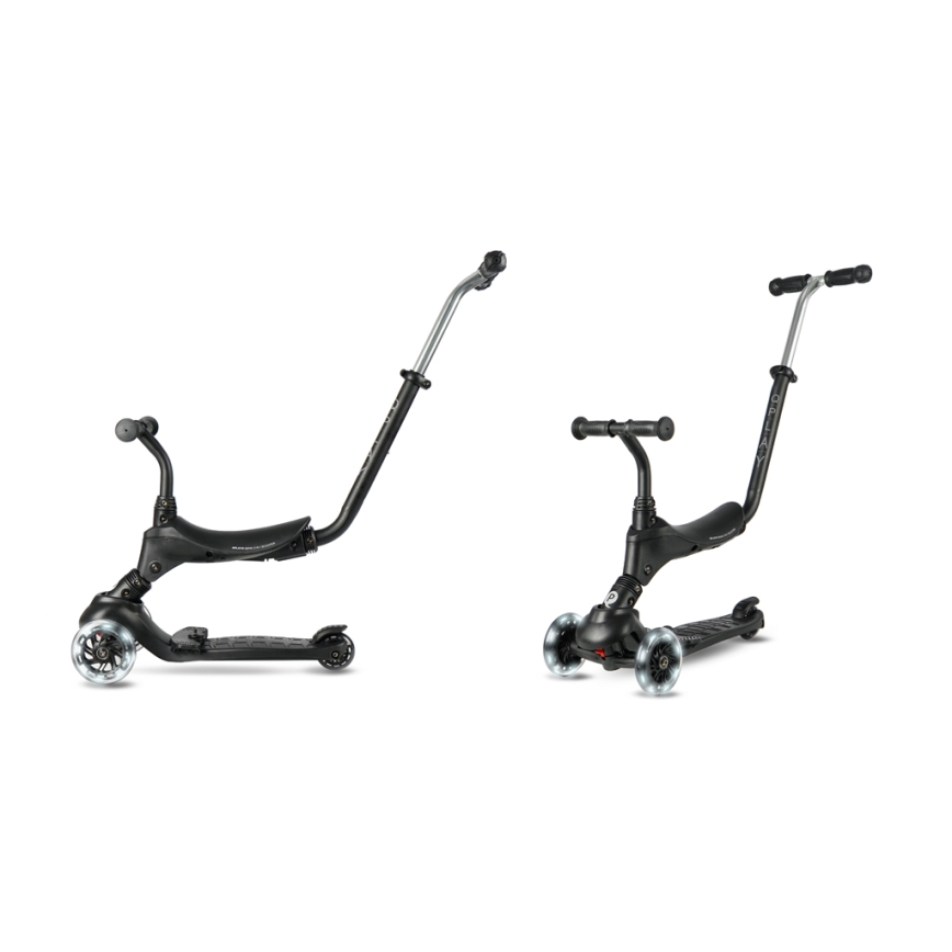 QPlay - Barnsparkcykel med LED-hjul 5-i-1 SEMA PRO svart