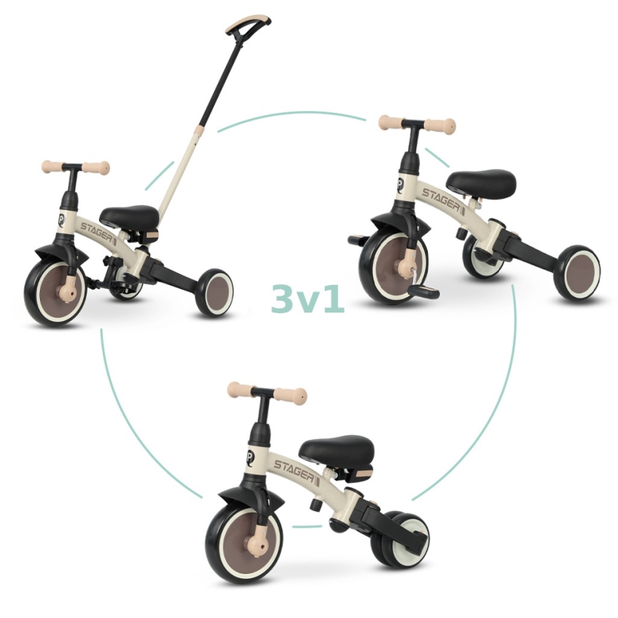 QPlay - Trehjuling för barn 3 i 1 STAGER beige