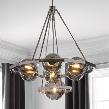 Quintiesse - Ljuskrona på stång HARPER 7xE14/60W/230V Ø 81,3 cm blank krom/rökfärgad