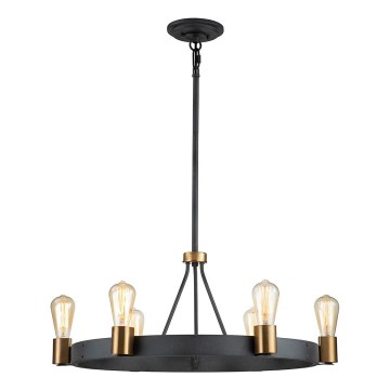 Quintiesse - Ljuskrona på stång SILAS 6xE27/60W/230V Ø 72,3 cm svart/guld