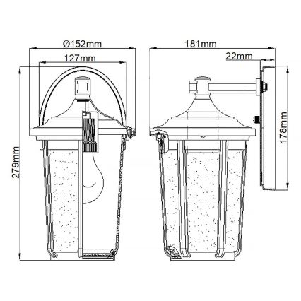 Quintiesse - Utomhusvägglampa FAIRFIELD M 1xE27/60W/230V IP44 svart
