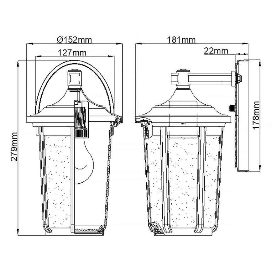 Quintiesse - Utomhusvägglampa FAIRFIELD M 1xE27/60W/230V IP44 svart
