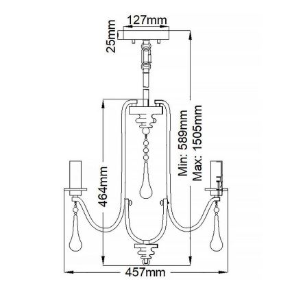 Quintiesse - Taklampa på stång KARLEE 3xE14/60W/230V Ø 45,7 cm mattkrom