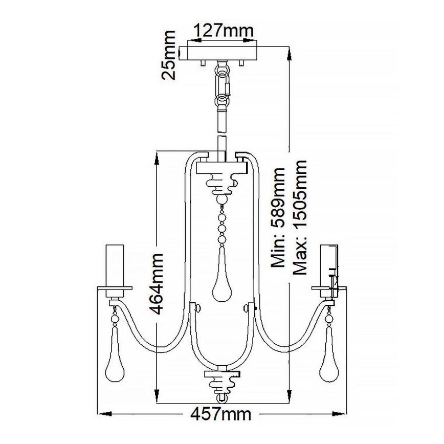 Quintiesse - Taklampa på stång KARLEE 3xE14/60W/230V Ø 45,7 cm mattkrom